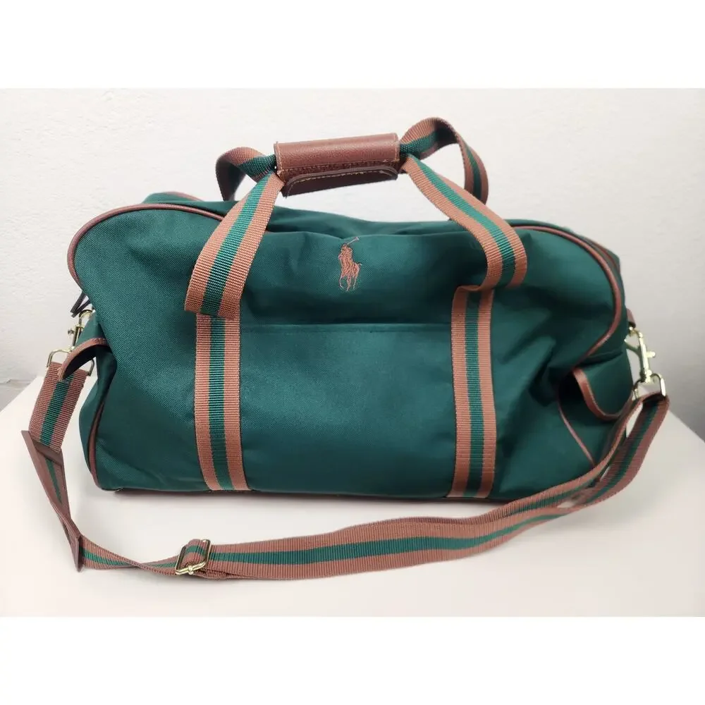Vintage Polo Ralph Lauren 90s Green Canvas Duffle Weekender Bag